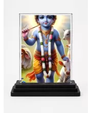 Krishna Acrylic Car Dashboard Showpiece | Double-Sided Krishna Photo Stand | 3 X 4 Inch Photo | Transparent Acrylic Frame With Black Base | Car Dashboard, Office & Table Decor (F71791)