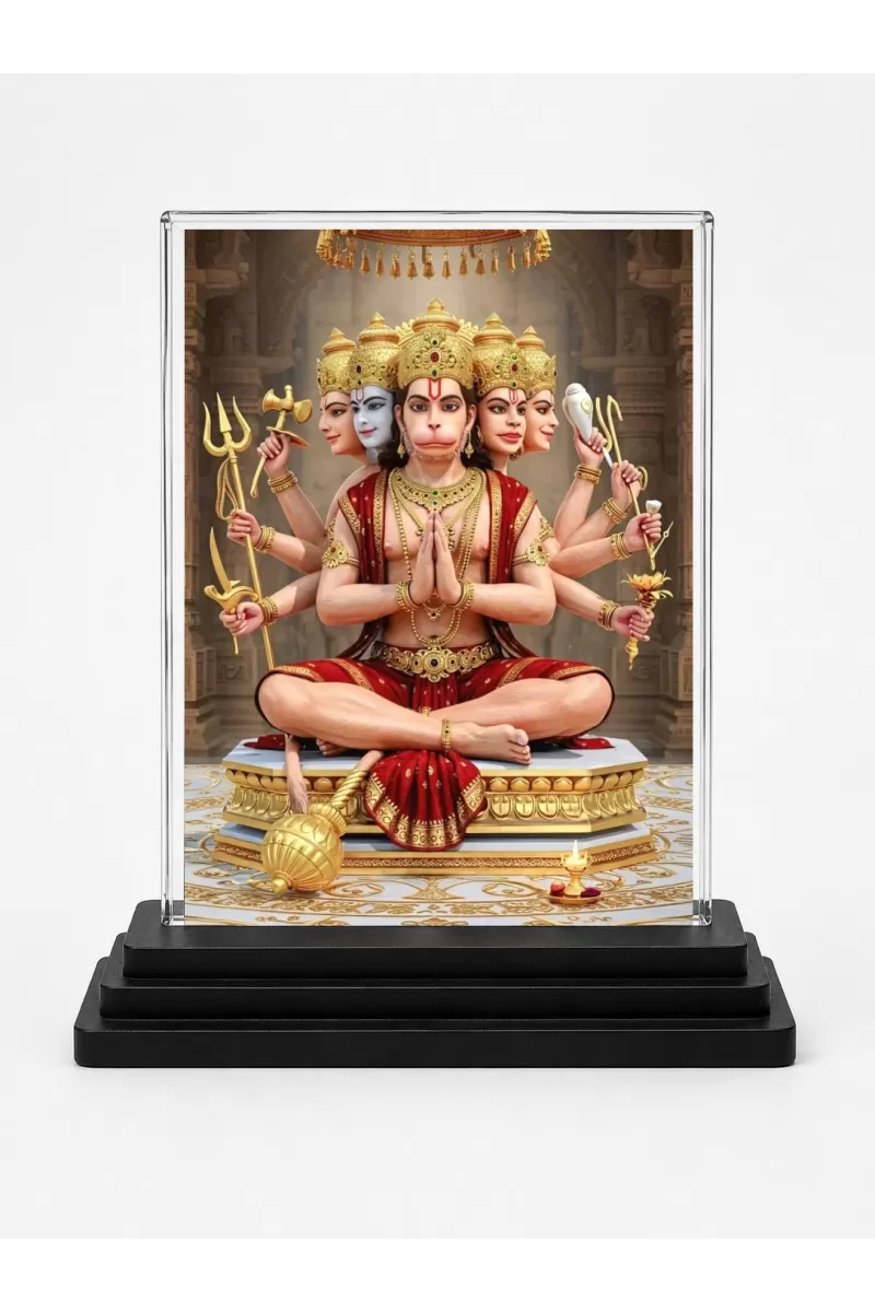 Lord Brahma Acrylic Car Dashboard Showpiece | Double-Sided Lord Brahma Photo Stand | 3 X 4 Inch Photo | Transparent Acrylic Frame With Black Base | Car Dashboard, Office & Table Decor (F71794)