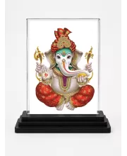 Lord Ganesha Acrylic Car Dashboard Showpiece | Double-Sided Lord Ganesha Photo Stand | 3 X 4 Inch Photo | Transparent Acrylic Frame With Black Base | Car Dashboard, Office & Table Decor (F71795)