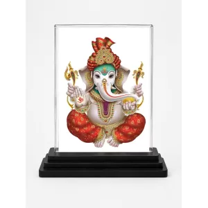 Lord Ganesha Acrylic Car Dashboard Showpiece | Double-Sided Lord Ganesha Photo Stand | 3 X 4 Inch Photo | Transparent Acrylic Frame With Black Base | Car Dashboard, Office & Table Decor (F71795)