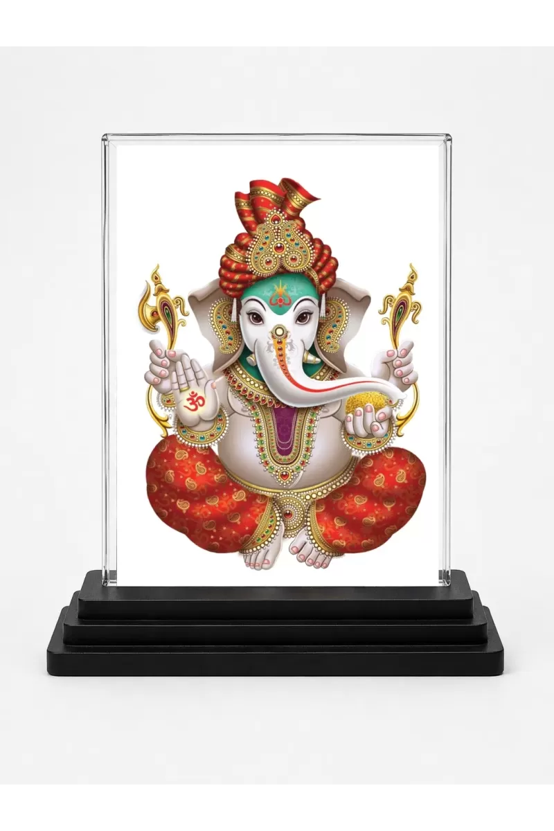 Lord Ganesha Acrylic Car Dashboard Showpiece | Double-Sided Lord Ganesha Photo Stand | 3 X 4 Inch Photo | Transparent Acrylic Frame With Black Base | Car Dashboard, Office & Table Decor (F71795)
