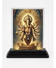 Ganesha Acrylic Car Dashboard Showpiece | Double-Sided Ganesha Photo Stand | 3 X 4 Inch Photo | Transparent Acrylic Frame With Black Base | Car Dashboard, Office & Table Decor (F71796)
