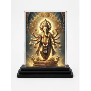 Ganesha Acrylic Car Dashboard Showpiece | Double-Sided Ganesha Photo Stand | 3 X 4 Inch Photo | Transparent Acrylic Frame With Black Base | Car Dashboard, Office & Table Decor (F71796)