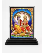 Lord Ganesha And Lord Vishnu Acrylic Car Dashboard Showpiece | Double-Sided Lord Ganesha And Lord Vishnu Photo Stand | 3 X 4 Inch Photo | Transparent Acrylic Frame With Black Base | Car Dashboard, Office & Table Decor (F71797)