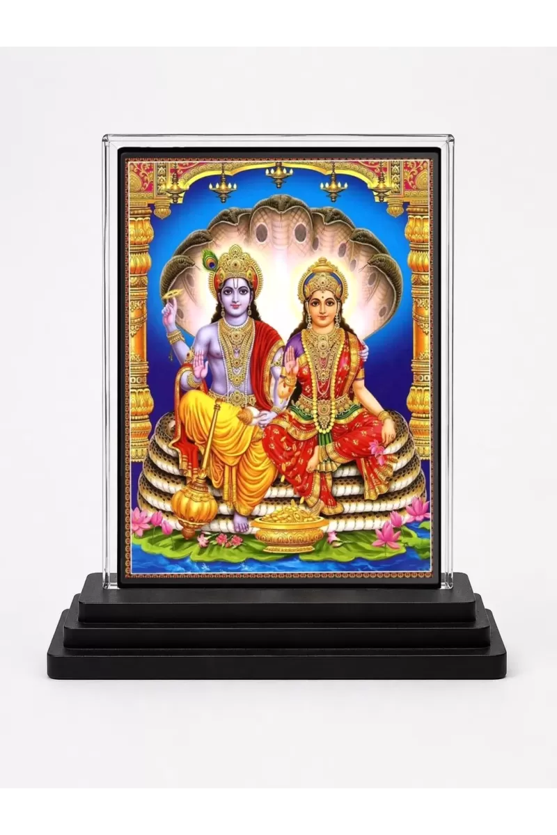 Lord Ganesha And Lord Vishnu Acrylic Car Dashboard Showpiece | Double-Sided Lord Ganesha And Lord Vishnu Photo Stand | 3 X 4 Inch Photo | Transparent Acrylic Frame With Black Base | Car Dashboard, Office & Table Decor (F71797)