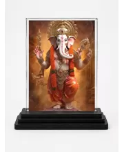 Ganesha Acrylic Car Dashboard Showpiece | Double-Sided Ganesha Photo Stand | 3 X 4 Inch Photo | Transparent Acrylic Frame With Black Base | Car Dashboard, Office & Table Decor (F71798)