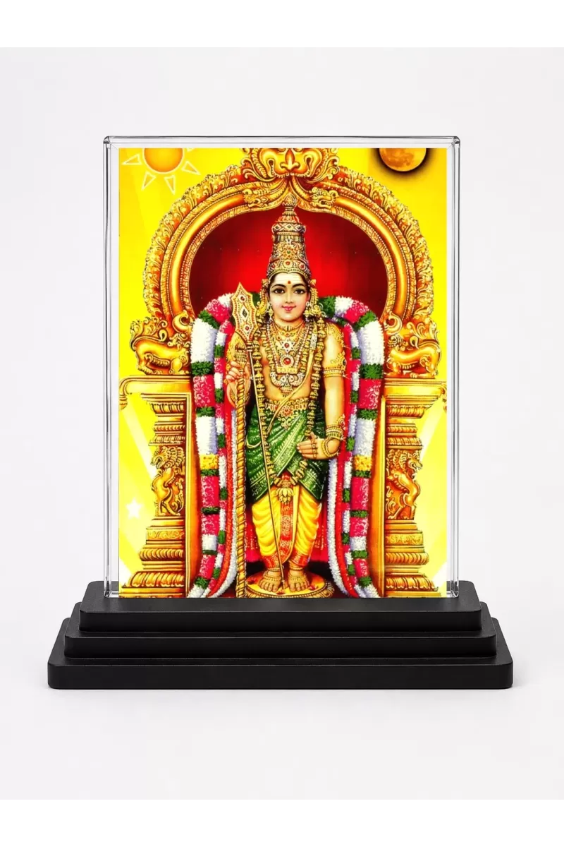 Murugan Acrylic Car Dashboard Showpiece | Double-Sided Murugan Photo Stand | 3 X 4 Inch Photo | Transparent Acrylic Frame With Black Base | Car Dashboard, Office & Table Decor (F71801)