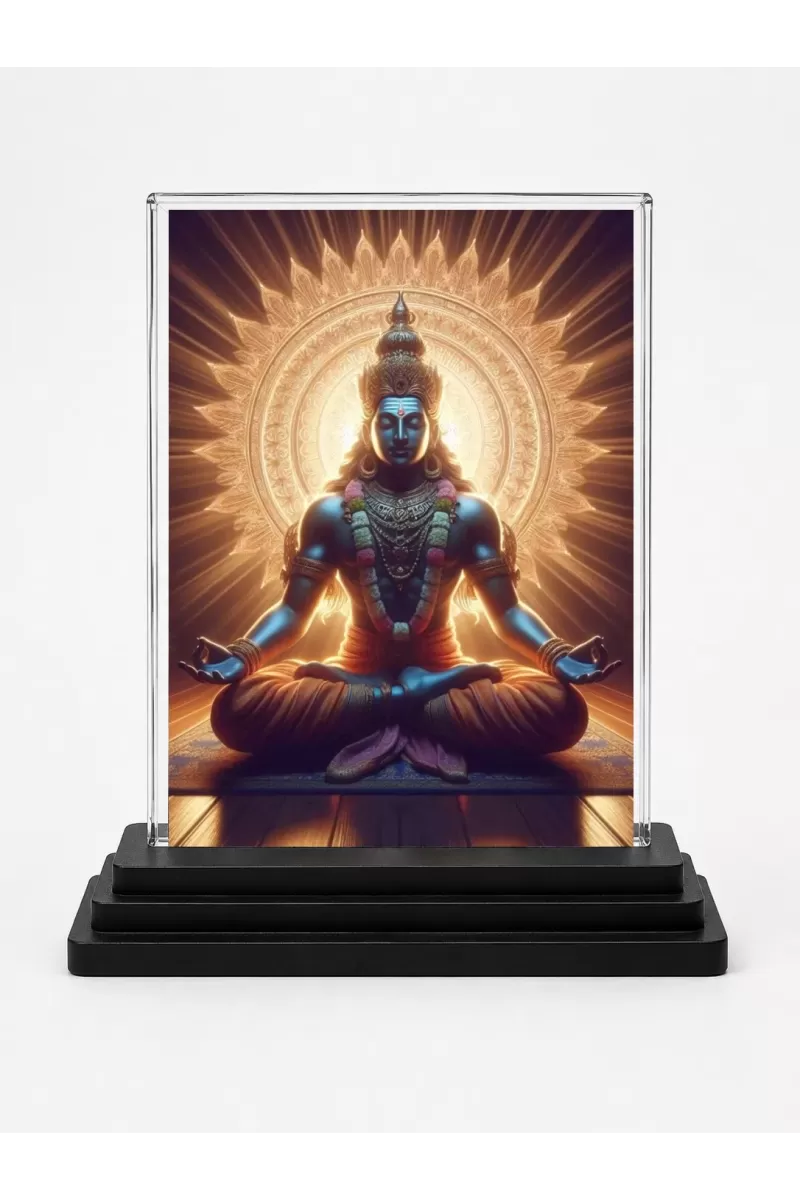 Lord Shiva Acrylic Car Dashboard Showpiece | Double-Sided Lord Shiva Photo Stand | 3 X 4 Inch Photo | Transparent Acrylic Frame With Black Base | Car Dashboard, Office & Table Decor (F71802)