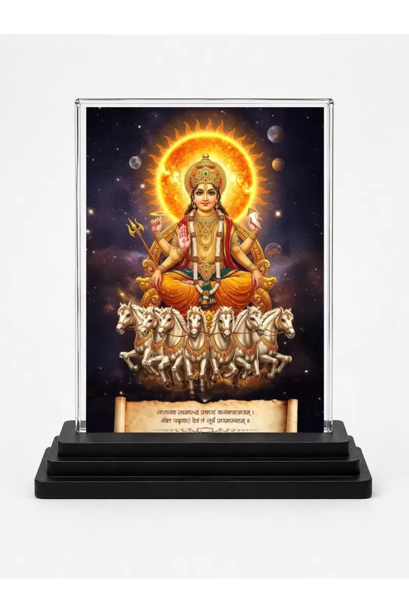 Surya Acrylic Car Dashboard Showpiece | Double-Sided Surya Photo Stand | 3 X 4 Inch Photo | Transparent Acrylic Frame With Black Base | Car Dashboard, Office & Table Decor (F71803)