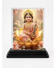 Lord Krishna Acrylic Car Dashboard Showpiece | Double-Sided Lord Krishna Photo Stand | 3 X 4 Inch Photo | Transparent Acrylic Frame With Black Base | Car Dashboard, Office & Table Decor (F71804)