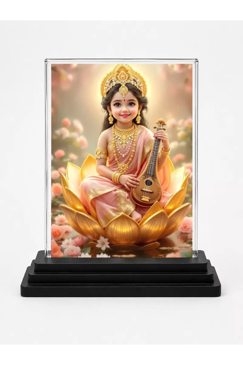 Lord Krishna Acrylic Car Dashboard Showpiece | Double-Sided Lord Krishna Photo Stand | 3 X 4 Inch Photo | Transparent Acrylic Frame With Black Base | Car Dashboard, Office & Table Decor (F71804)