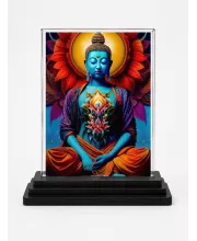 Buddha Acrylic Car Dashboard Showpiece | Double-Sided Buddha Photo Stand | 3 X 4 Inch Photo | Transparent Acrylic Frame With Black Base | Car Dashboard, Office & Table Decor (F71805)