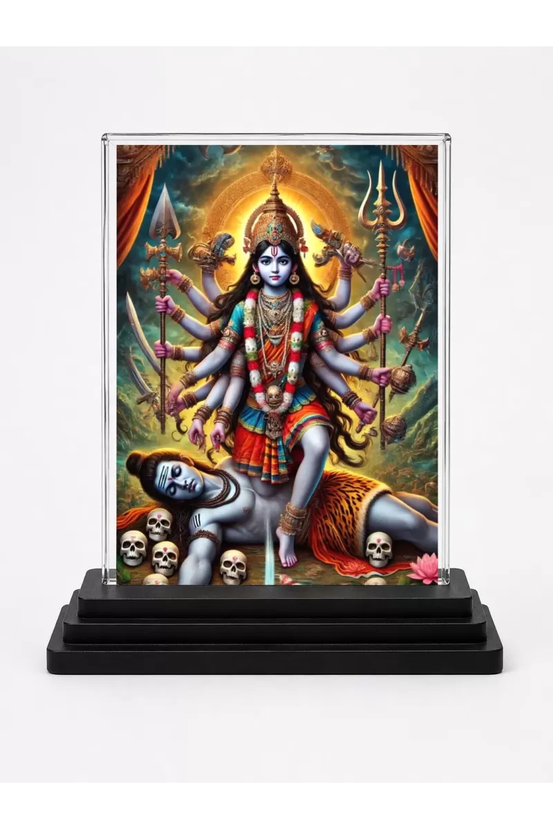 Shiva Acrylic Car Dashboard Showpiece | Double-Sided Shiva Photo Stand | 3 X 4 Inch Photo | Transparent Acrylic Frame With Black Base | Car Dashboard, Office & Table Decor (F71807)