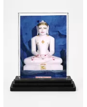 Bhagwan Mahavir Acrylic Car Dashboard Showpiece | Double-Sided Bhagwan Mahavir Photo Stand | 3 X 4 Inch Photo | Transparent Acrylic Frame With Black Base | Car Dashboard, Office & Table Decor (F71808)