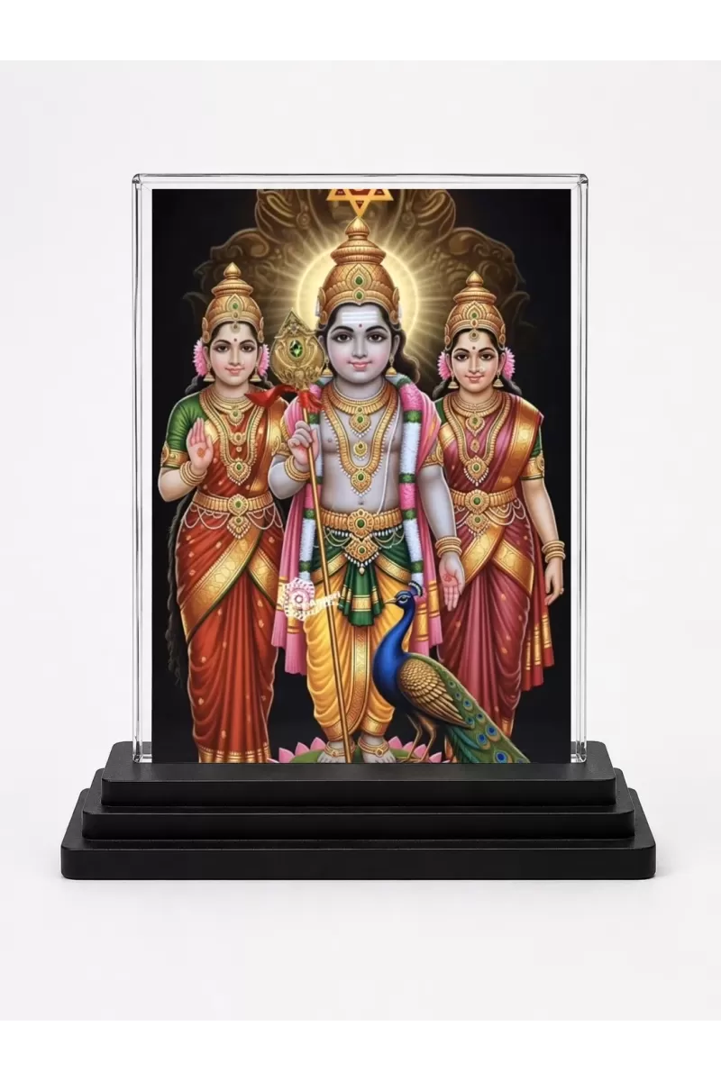 Murugan Acrylic Car Dashboard Showpiece | Double-Sided Murugan Photo Stand | 3 X 4 Inch Photo | Transparent Acrylic Frame With Black Base | Car Dashboard, Office & Table Decor (F71810)
