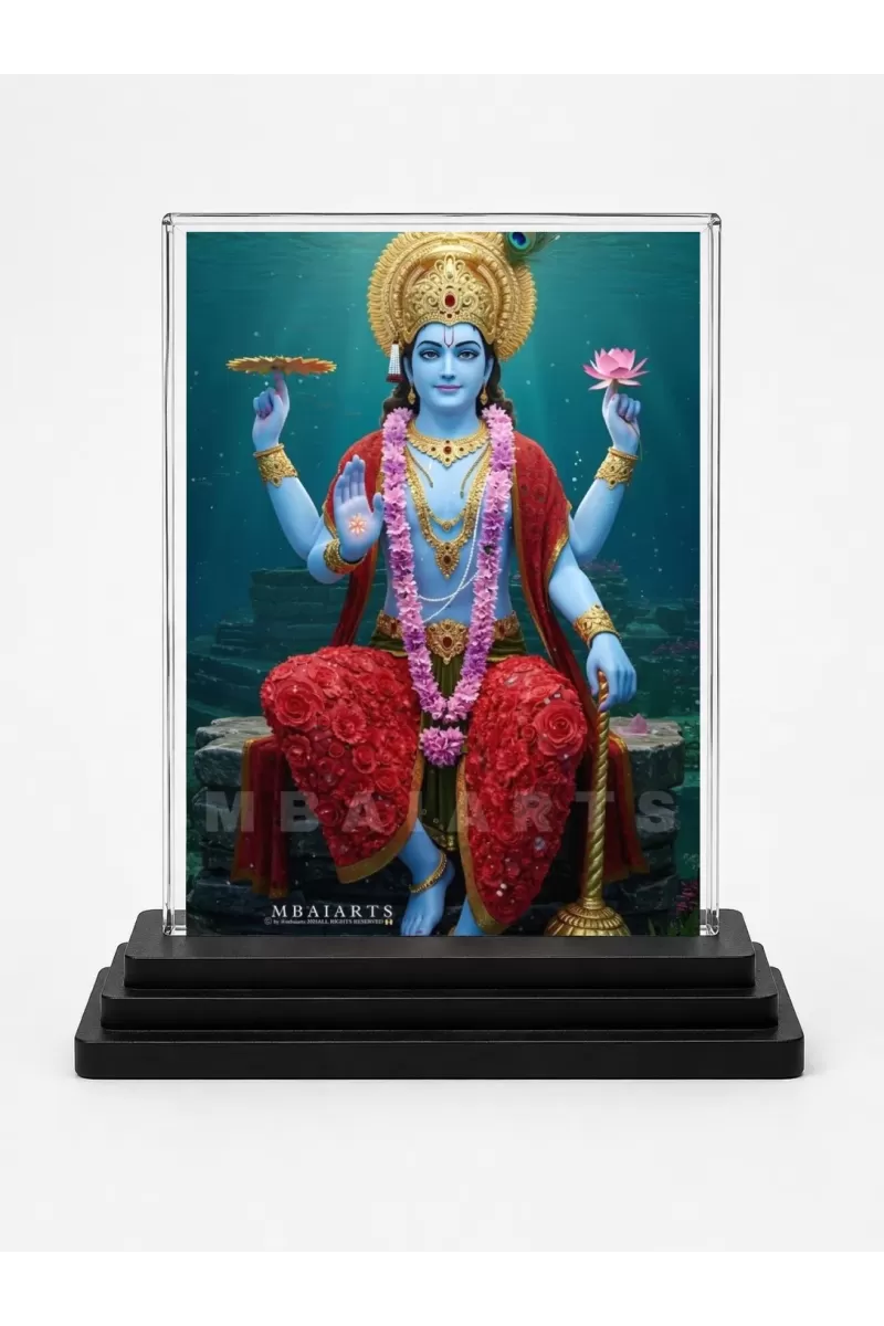 Lakshmi Acrylic Car Dashboard Showpiece | Double-Sided Lakshmi Photo Stand | 3 X 4 Inch Photo | Transparent Acrylic Frame With Black Base | Car Dashboard, Office & Table Decor (F71812)