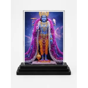 Krishna Acrylic Car Dashboard Showpiece | Double-Sided Krishna Photo Stand | 3 X 4 Inch Photo | Transparent Acrylic Frame With Black Base | Car Dashboard, Office & Table Decor (F71813)