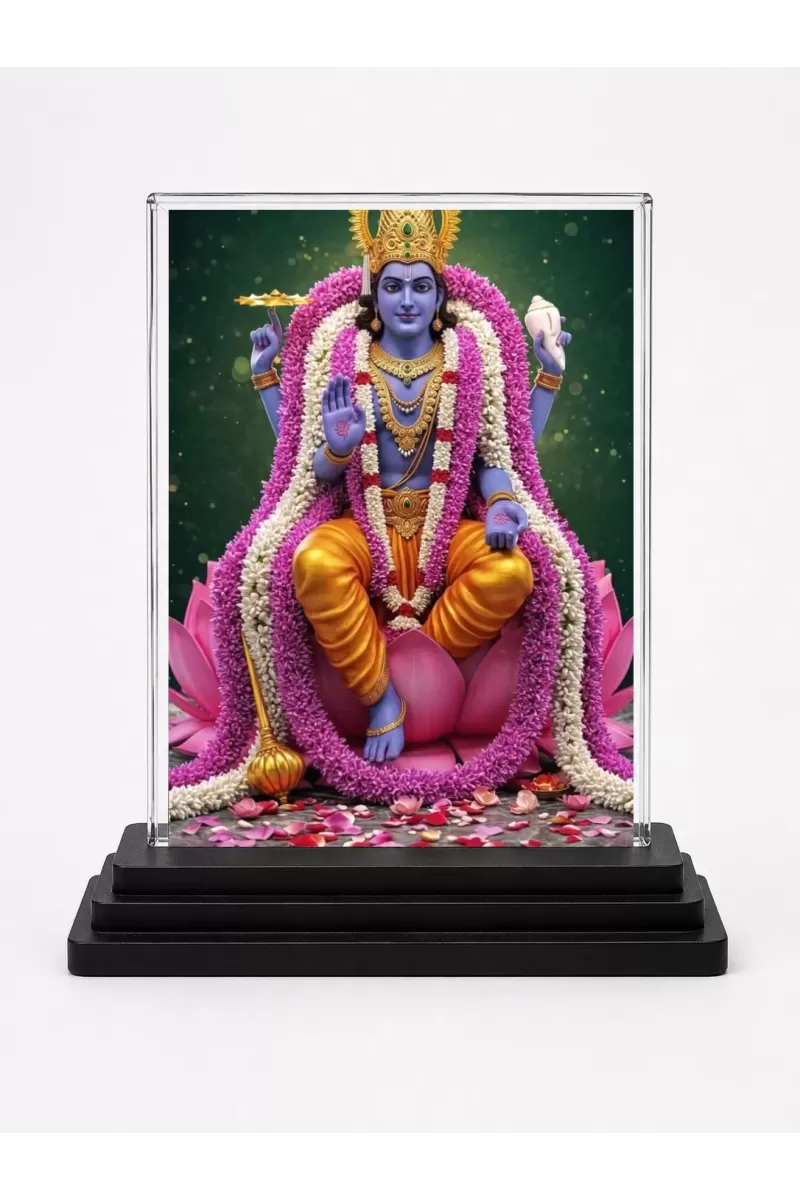 Krishna Acrylic Car Dashboard Showpiece | Double-Sided Krishna Photo Stand | 3 X 4 Inch Photo | Transparent Acrylic Frame With Black Base | Car Dashboard, Office & Table Decor (F71814)