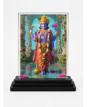 Krishna Acrylic Car Dashboard Showpiece | Double-Sided Krishna Photo Stand | 3 X 4 Inch Photo | Transparent Acrylic Frame With Black Base | Car Dashboard, Office & Table Decor (F71815)