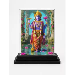 Krishna Acrylic Car Dashboard Showpiece | Double-Sided Krishna Photo Stand | 3 X 4 Inch Photo | Transparent Acrylic Frame With Black Base | Car Dashboard, Office & Table Decor (F71815)