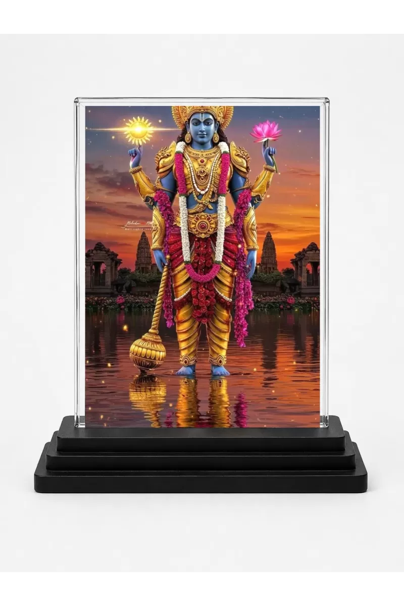 Lakshmi Acrylic Car Dashboard Showpiece | Double-Sided Lakshmi Photo Stand | 3 X 4 Inch Photo | Transparent Acrylic Frame With Black Base | Car Dashboard, Office & Table Decor (F71816)