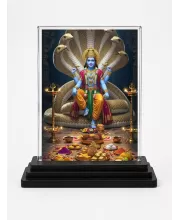 Lord Vishnu Acrylic Car Dashboard Showpiece | Double-Sided Lord Vishnu Photo Stand | 3 X 4 Inch Photo | Transparent Acrylic Frame With Black Base | Car Dashboard, Office & Table Decor (F71817)