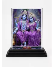 Radha Krishna Acrylic Car Dashboard Showpiece | Double-Sided Radha Krishna Photo Stand | 3 X 4 Inch Photo | Transparent Acrylic Frame With Black Base | Car Dashboard, Office & Table Decor (F71818)