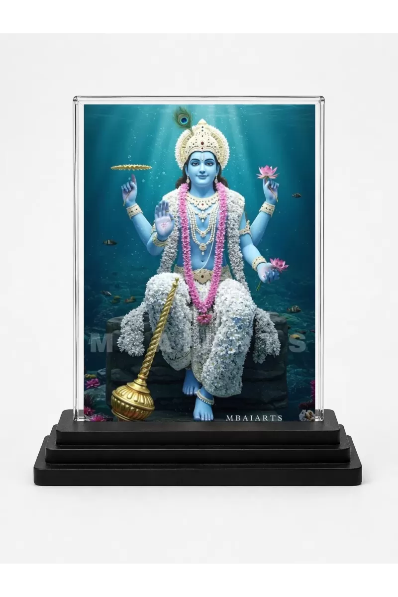 Lakshmi Acrylic Car Dashboard Showpiece | Double-Sided Lakshmi Photo Stand | 3 X 4 Inch Photo | Transparent Acrylic Frame With Black Base | Car Dashboard, Office & Table Decor (F71819)