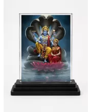 Vishnu Acrylic Car Dashboard Showpiece | Double-Sided Vishnu Photo Stand | 3 X 4 Inch Photo | Transparent Acrylic Frame With Black Base | Car Dashboard, Office & Table Decor (F71820)