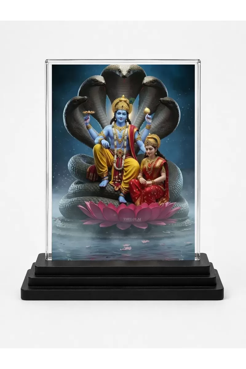 Vishnu Acrylic Car Dashboard Showpiece | Double-Sided Vishnu Photo Stand | 3 X 4 Inch Photo | Transparent Acrylic Frame With Black Base | Car Dashboard, Office & Table Decor (F71820)