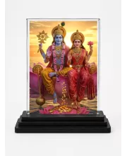 Lakshmi And Vishnu Acrylic Car Dashboard Showpiece | Double-Sided Lakshmi And Vishnu Photo Stand | 3 X 4 Inch Photo | Transparent Acrylic Frame With Black Base | Car Dashboard, Office & Table Decor (F71821)