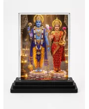 Lakshmi And Vishnu Acrylic Car Dashboard Showpiece | Double-Sided Lakshmi And Vishnu Photo Stand | 3 X 4 Inch Photo | Transparent Acrylic Frame With Black Base | Car Dashboard, Office & Table Decor (F71822)