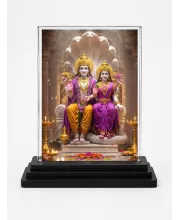 Radha Krishna Acrylic Car Dashboard Showpiece | Double-Sided Radha Krishna Photo Stand | 3 X 4 Inch Photo | Transparent Acrylic Frame With Black Base | Car Dashboard, Office & Table Decor (F71823)