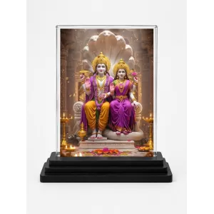 Radha Krishna Acrylic Car Dashboard Showpiece | Double-Sided Radha Krishna Photo Stand | 3 X 4 Inch Photo | Transparent Acrylic Frame With Black Base | Car Dashboard, Office & Table Decor (F71823)