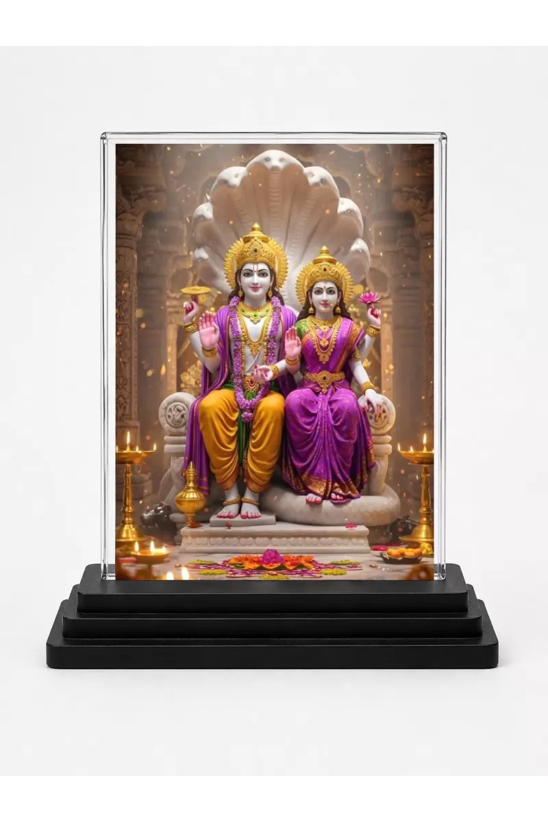 Radha Krishna Acrylic Car Dashboard Showpiece | Double-Sided Radha Krishna Photo Stand | 3 X 4 Inch Photo | Transparent Acrylic Frame With Black Base | Car Dashboard, Office & Table Decor (F71823)