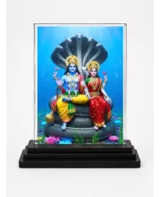 Vishnu And Lakshmi Acrylic Car Dashboard Showpiece | Double-Sided Vishnu And Lakshmi Photo Stand | 3 X 4 Inch Photo | Transparent Acrylic Frame With Black Base | Car Dashboard, Office & Table Decor (F71824)