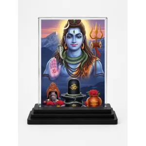 Shiva Acrylic Car Dashboard Showpiece | Double-Sided Shiva Photo Stand | 3 X 4 Inch Photo | Transparent Acrylic Frame With Black Base | Car Dashboard, Office & Table Decor (F71825)