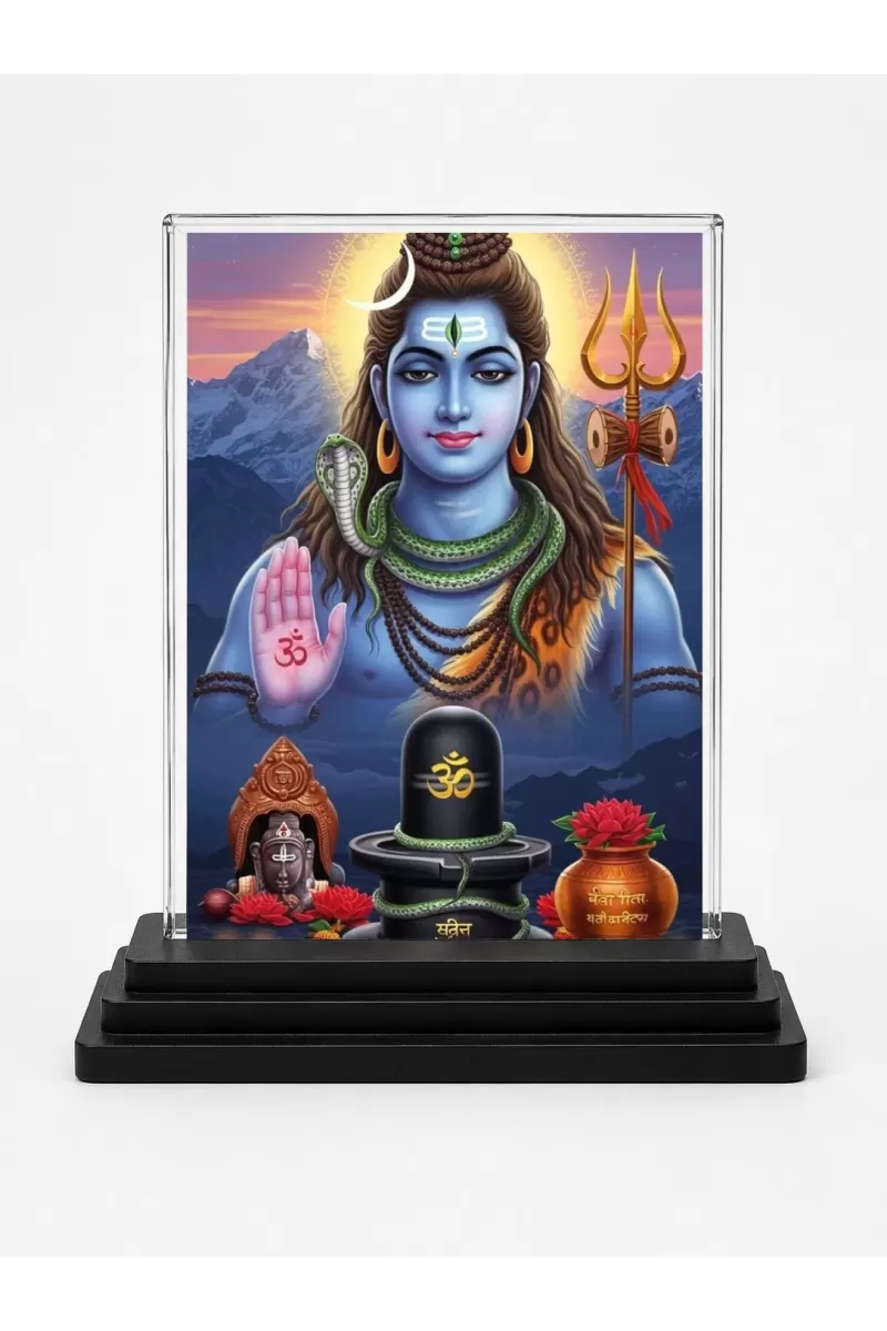 Shiva Acrylic Car Dashboard Showpiece | Double-Sided Shiva Photo Stand | 3 X 4 Inch Photo | Transparent Acrylic Frame With Black Base | Car Dashboard, Office & Table Decor (F71825)