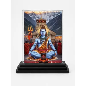 Shiva Acrylic Car Dashboard Showpiece | Double-Sided Shiva Photo Stand | 3 X 4 Inch Photo | Transparent Acrylic Frame With Black Base | Car Dashboard, Office & Table Decor (F71826)