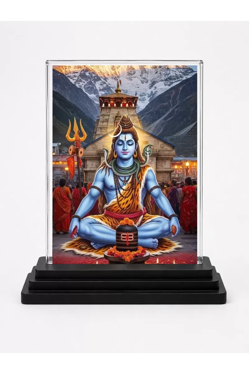 Shiva Acrylic Car Dashboard Showpiece | Double-Sided Shiva Photo Stand | 3 X 4 Inch Photo | Transparent Acrylic Frame With Black Base | Car Dashboard, Office & Table Decor (F71826)