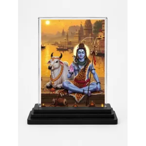 Shiva Acrylic Car Dashboard Showpiece | Double-Sided Shiva Photo Stand | 3 X 4 Inch Photo | Transparent Acrylic Frame With Black Base | Car Dashboard, Office & Table Decor (F71827)