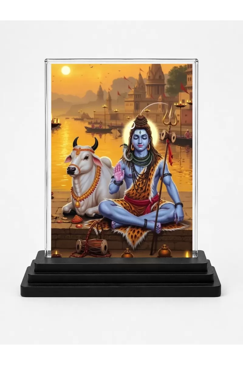 Shiva Acrylic Car Dashboard Showpiece | Double-Sided Shiva Photo Stand | 3 X 4 Inch Photo | Transparent Acrylic Frame With Black Base | Car Dashboard, Office & Table Decor (F71827)