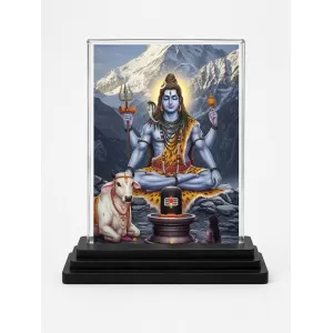 Shiva Acrylic Car Dashboard Showpiece | Double-Sided Shiva Photo Stand | 3 X 4 Inch Photo | Transparent Acrylic Frame With Black Base | Car Dashboard, Office & Table Decor (F71828)