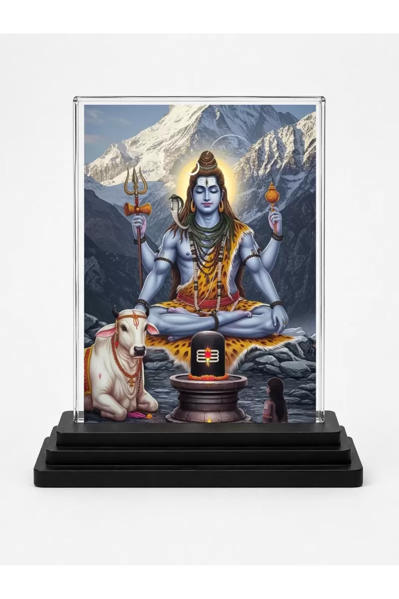 Shiva Acrylic Car Dashboard Showpiece | Double-Sided Shiva Photo Stand | 3 X 4 Inch Photo | Transparent Acrylic Frame With Black Base | Car Dashboard, Office & Table Decor (F71828)