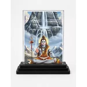Shiva Acrylic Car Dashboard Showpiece | Double-Sided Shiva Photo Stand | 3 X 4 Inch Photo | Transparent Acrylic Frame With Black Base | Car Dashboard, Office & Table Decor (F71829)
