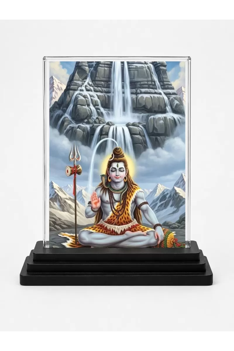 Shiva Acrylic Car Dashboard Showpiece | Double-Sided Shiva Photo Stand | 3 X 4 Inch Photo | Transparent Acrylic Frame With Black Base | Car Dashboard, Office & Table Decor (F71829)