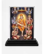 Sai Baba Acrylic Car Dashboard Showpiece | Double-Sided Sai Baba Photo Stand | 3 X 4 Inch Photo | Transparent Acrylic Frame With Black Base | Car Dashboard, Office & Table Decor (F71830)