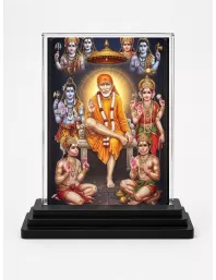 Sai Baba Acrylic Car Dashboard Showpiece | Double-Sided Sai Baba Photo Stand | 3 X 4 Inch Photo | Transparent Acrylic Frame With Black Base | Car Dashboard, Office & Table Decor (F71830)