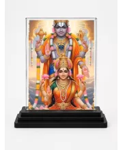 Vishnu And Lakshmi Acrylic Car Dashboard Showpiece | Double-Sided Vishnu And Lakshmi Photo Stand | 3 X 4 Inch Photo | Transparent Acrylic Frame With Black Base | Car Dashboard, Office & Table Decor (F71831)