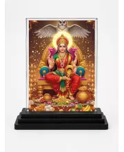 Lakshmi Acrylic Car Dashboard Showpiece | Double-Sided Lakshmi Photo Stand | 3 X 4 Inch Photo | Transparent Acrylic Frame With Black Base | Car Dashboard, Office & Table Decor (F71832)